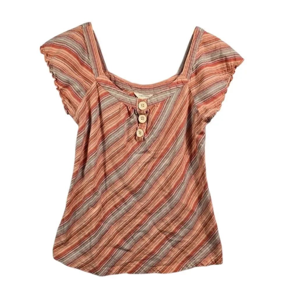Maurices Orange Striped Button Blouse Size S